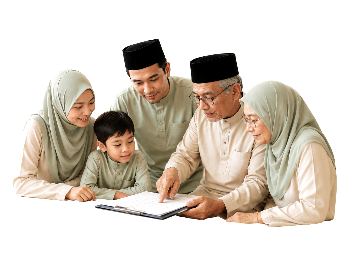 Keluarga Muslim berbincang tentang dokumen pusaka