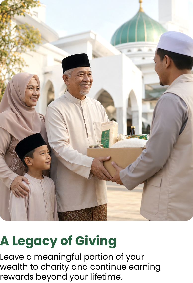 Families hand over donations at the mosque